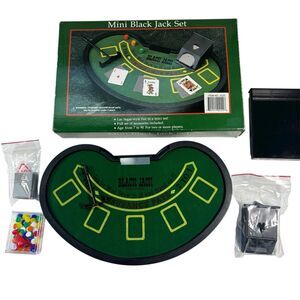 Mini Black Jack Set Casino Card Game Travel Board Game Poker Chips Complete